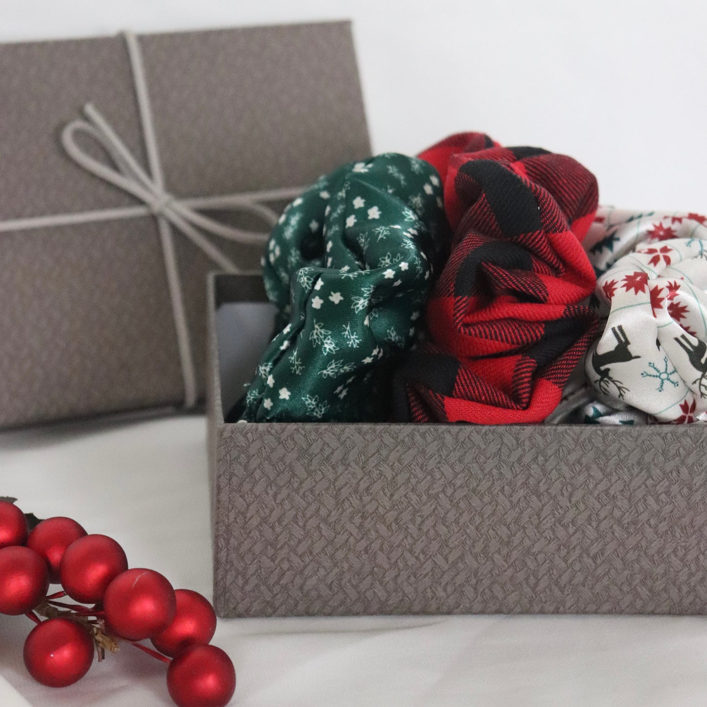 Evergreen Floral Satin Scrunchie