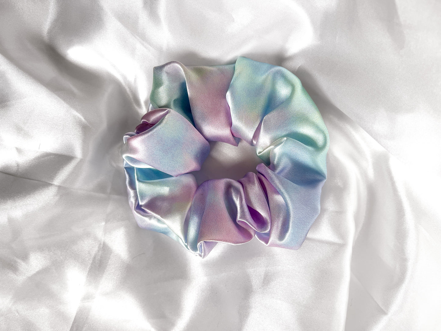 Pastel Rainbow Satin Scrunchie