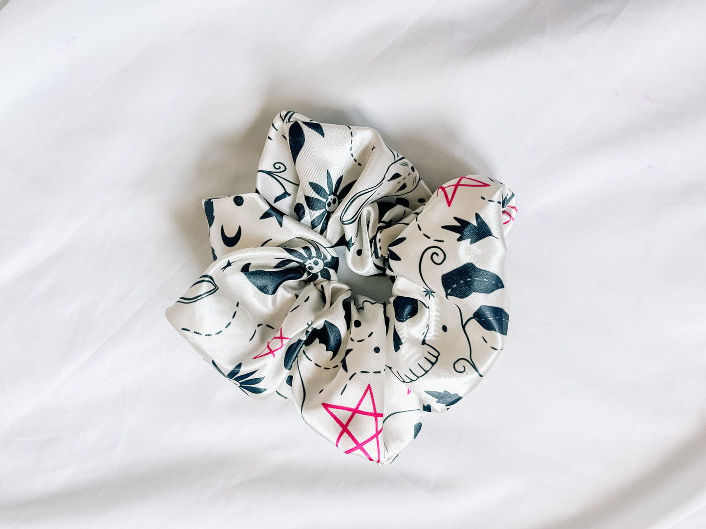 Ivory Skull Satin Scrunchie