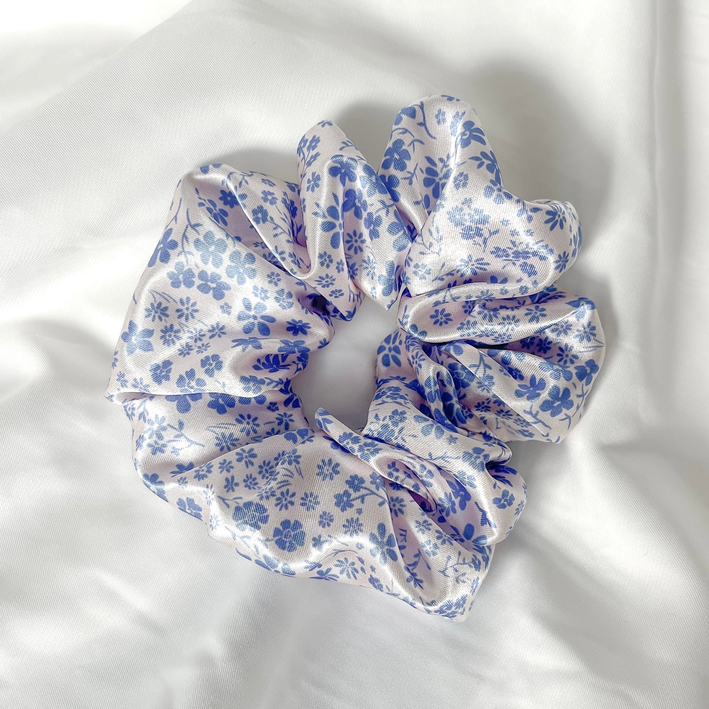 Periwinkle Floral Satin Scrunchie