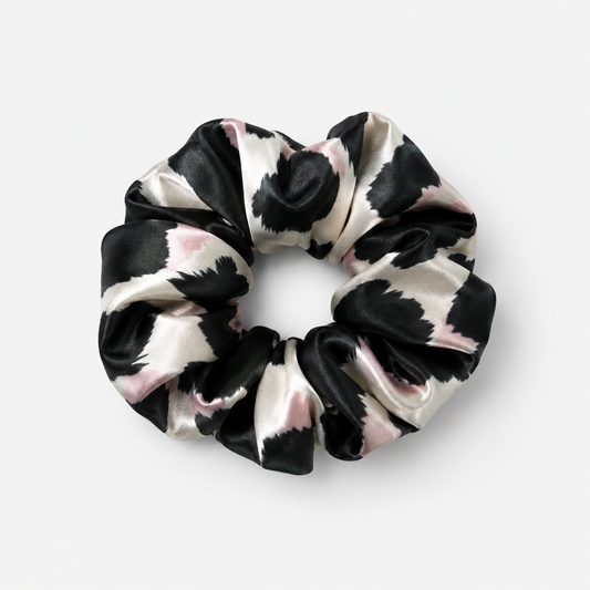 Pink Cow Print Satin Scrunchie