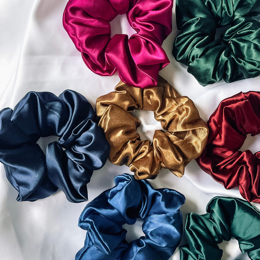 Jewel Tone Satin Scrunchies