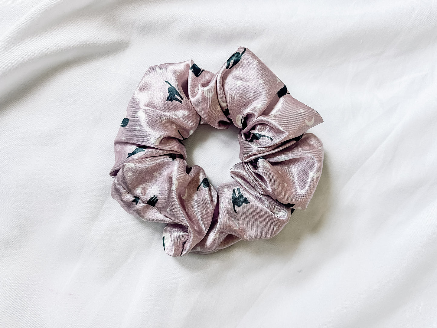 Pink Cat Satin Scrunchie