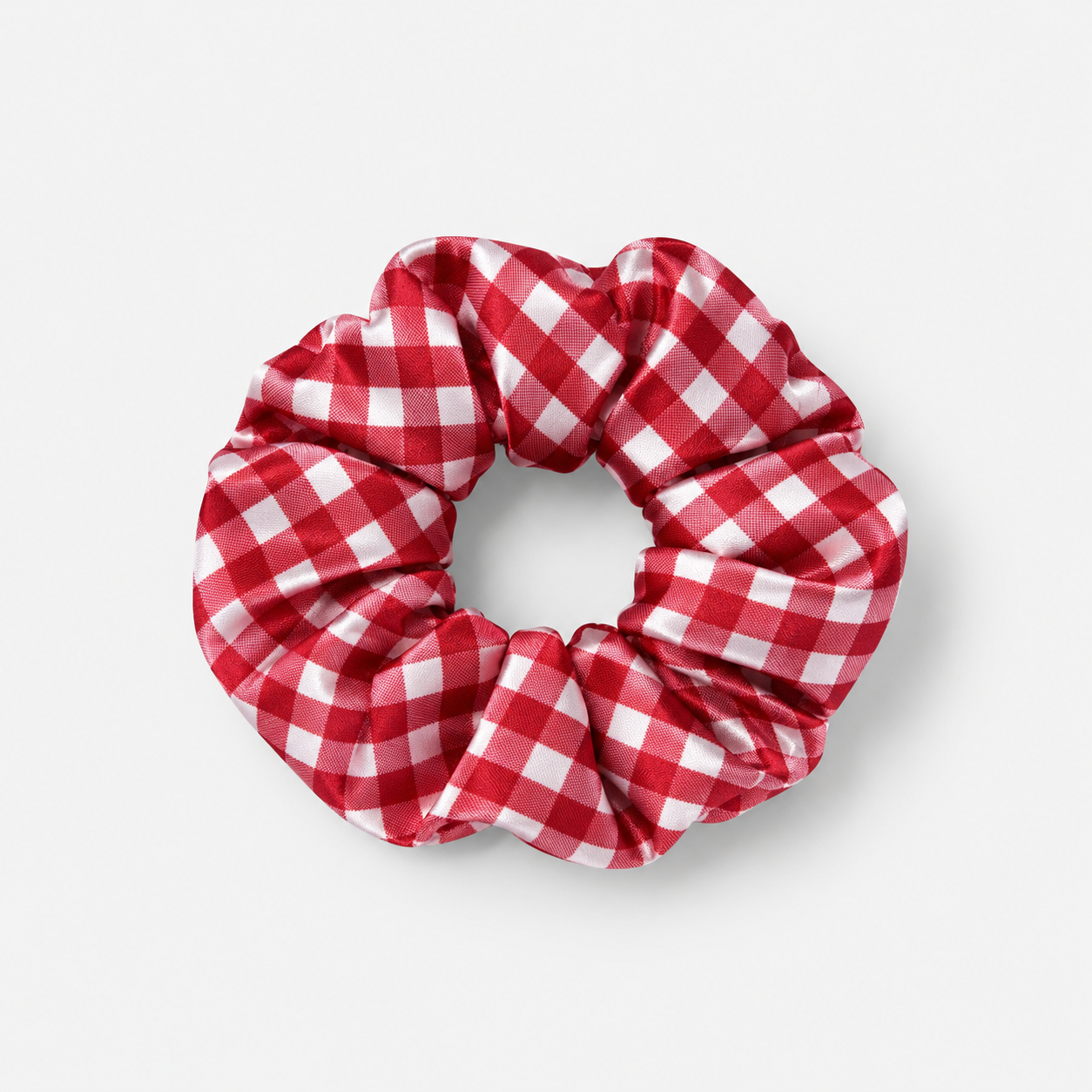 Red Gingham Satin Scrunchie