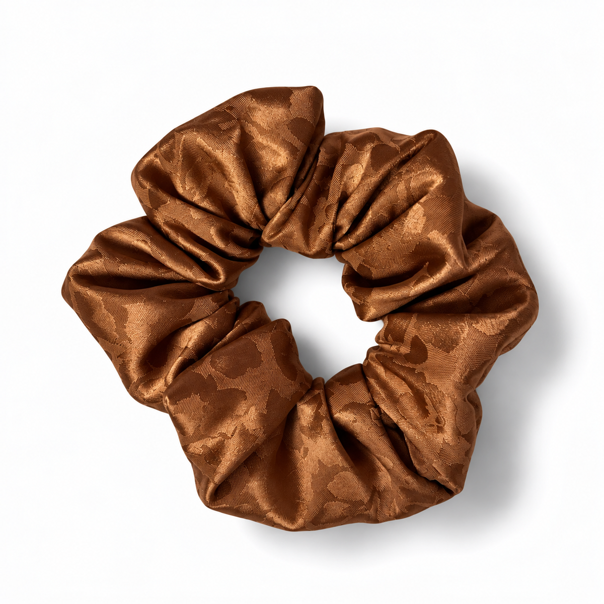 Cognac Floral Satin Scrunchie