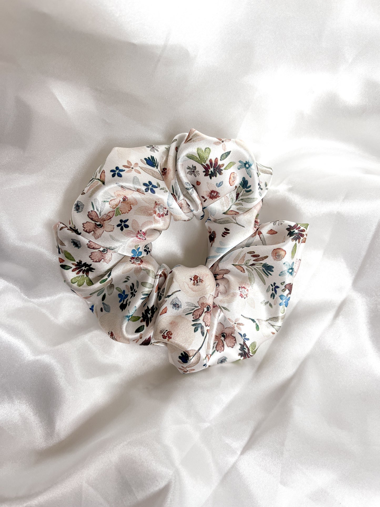 Neutral Woodland Floral Satin Scrunchie