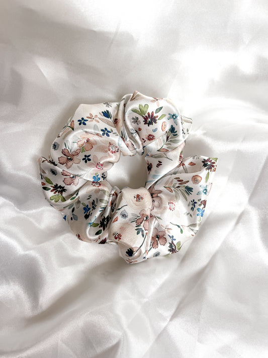 Neutral Woodland Floral Satin Scrunchie