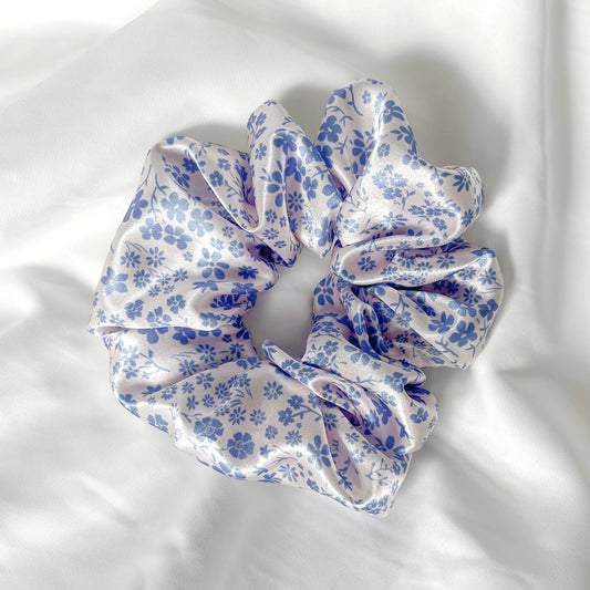 Periwinkle Floral Satin Scrunchie
