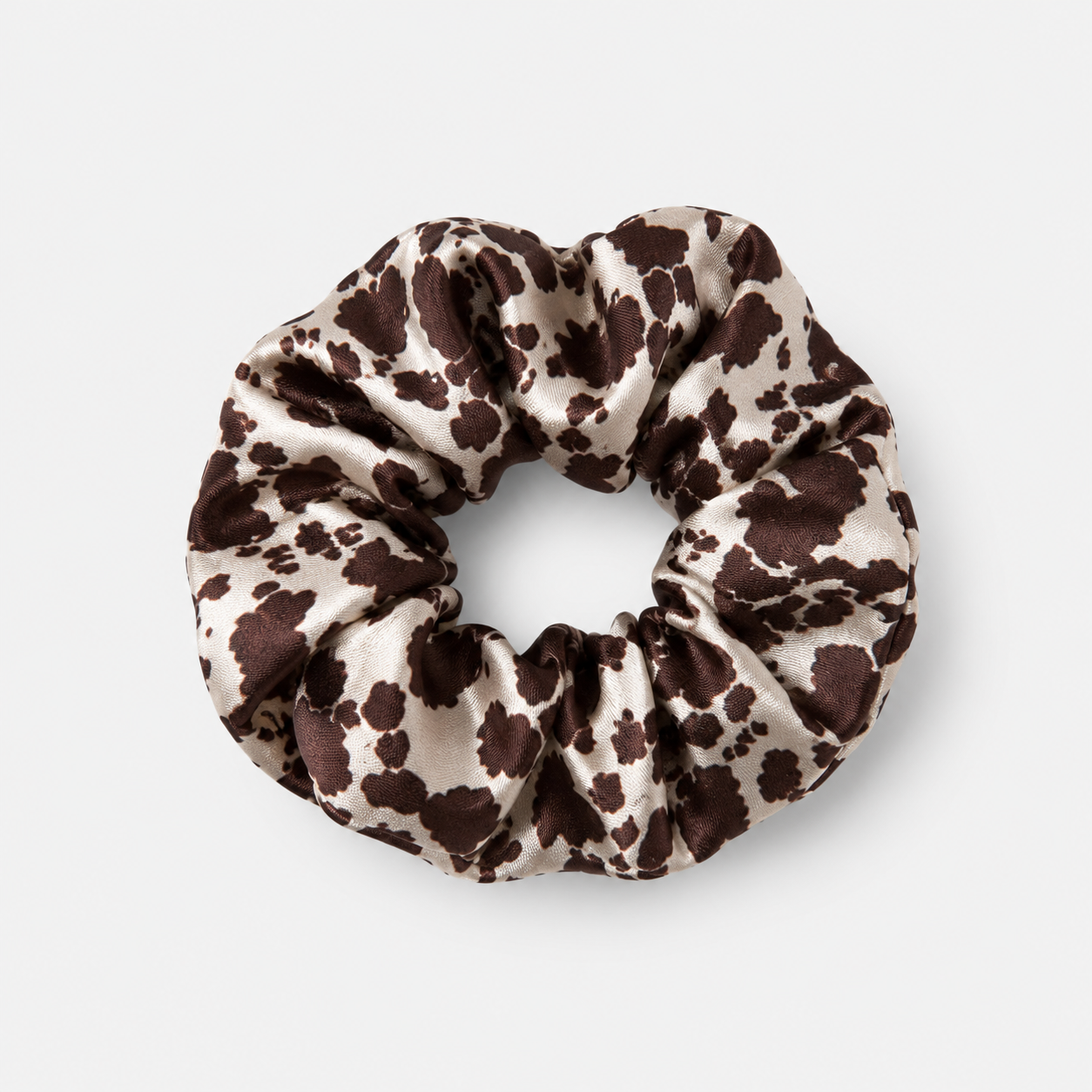 Brown Cow Print Satin Scrunchie