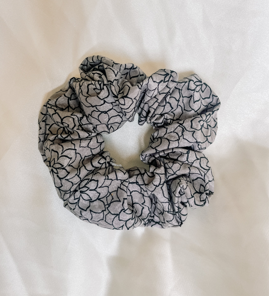 Greige Floral Cotton Scrunchie