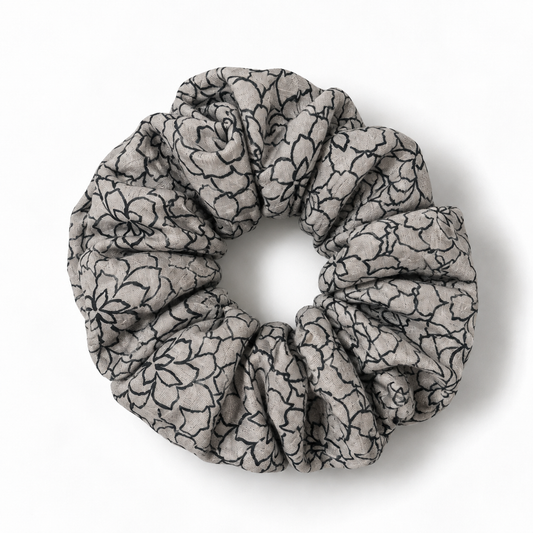 Greige Floral Cotton Scrunchie