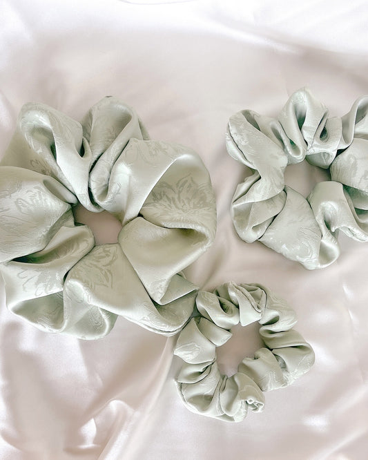 Sage Floral Satin Scrunchie